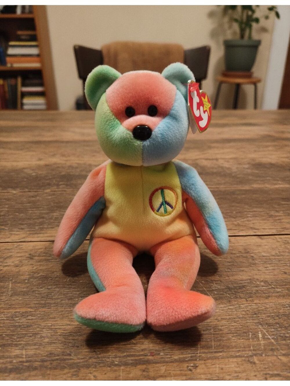 Ty Beanie Baby Peace Bear 1996 Tie‑Dye Plush • PVC/PE Pellets • Tags Attached